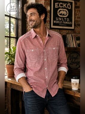Marc Ecko Cut & Sew Pink Button Front Shirt Large Cotton Casual Utility